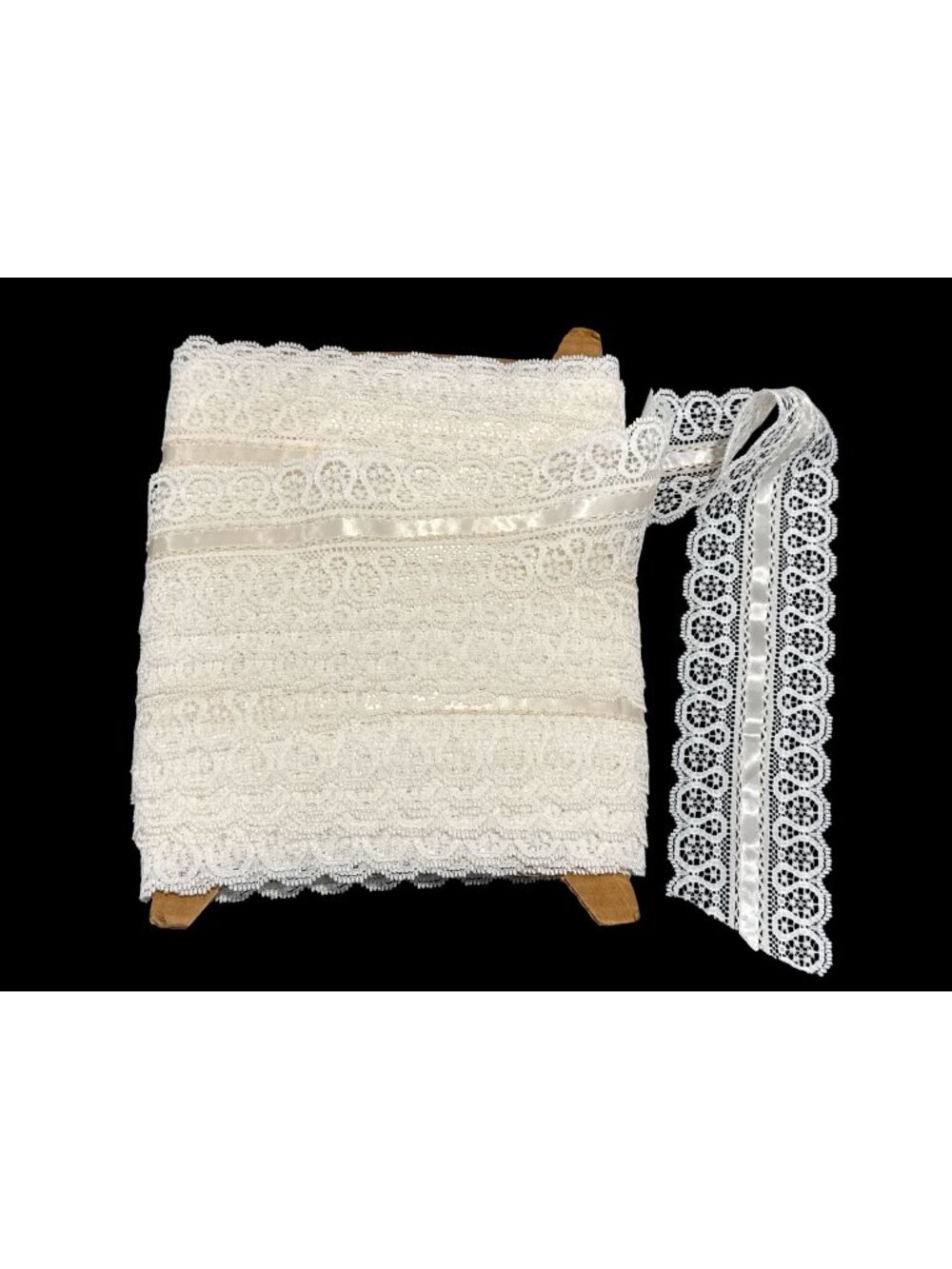 Elegant Ivory Lace Trim With Satin Ribbon Insert - 3 Inches Wide, Ideal For Sewi